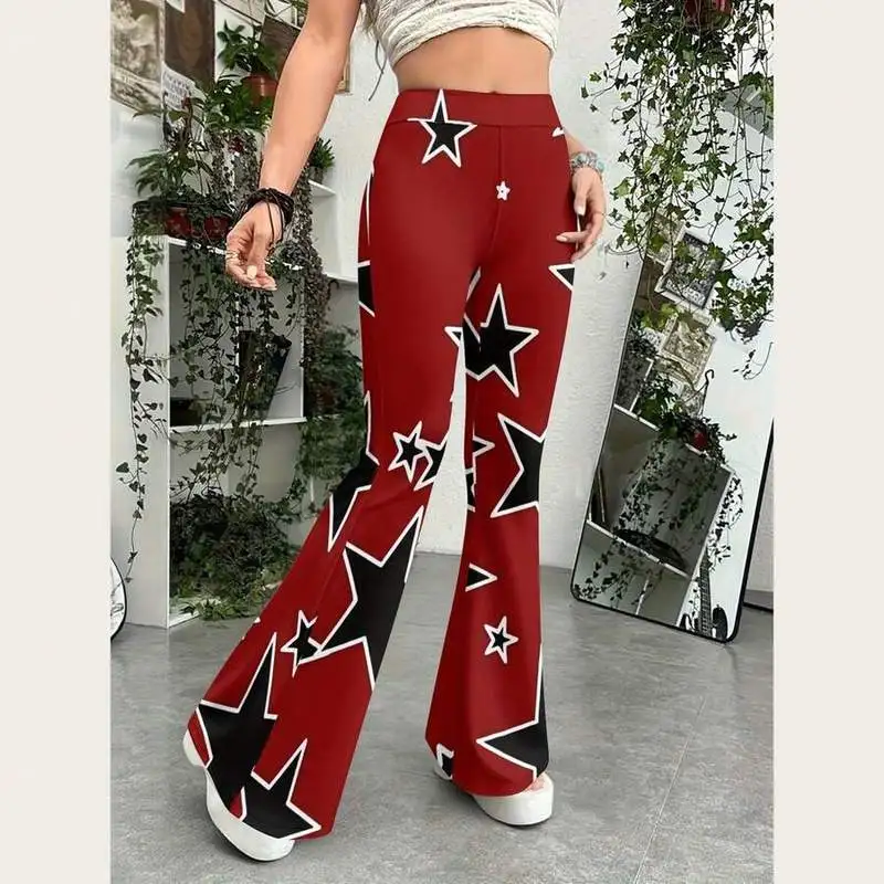 Five-pointed star pattern printed flared pants, suitable for daily casual wear of teenagers aged 7 to 16.