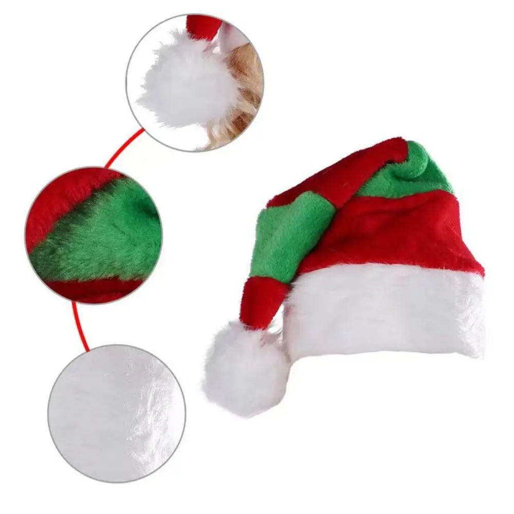 Party Supplies Plush Striped Splicing Christmas Hat Thicken Fluffy Santa Hat Funny Soft Warm Winter Cap Gift