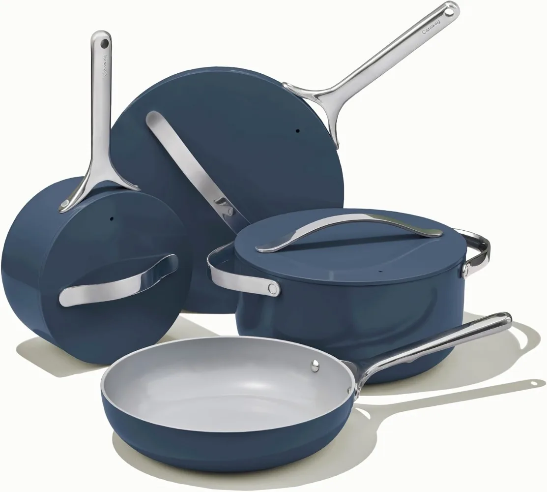 Nonstick Ceramic Cookware Set (12 Piece) Pots, Pans, Lids and Kitchen Storage - Non Toxic - Oven Safe & Compatible