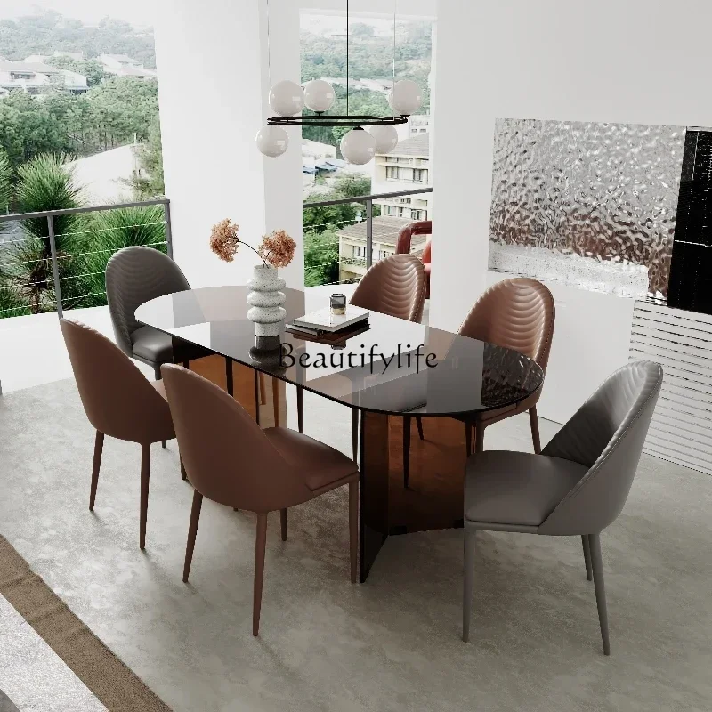 

light luxury dining table style tempered glass household small apartment rectangular