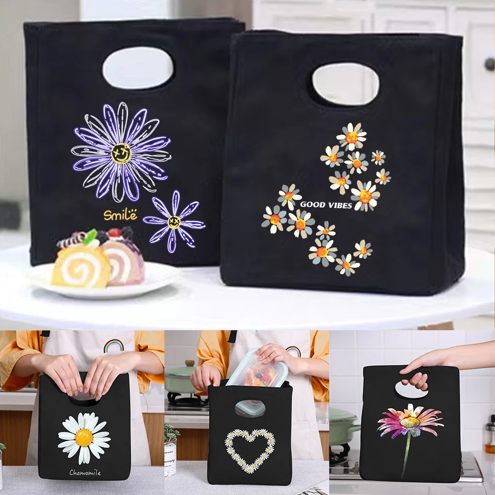 Lunch Bag Breakfast Box Bags Women Portable Hand Pack Picnic Travel Products Daisy Printed School Food Storage Bags Bento Pouch