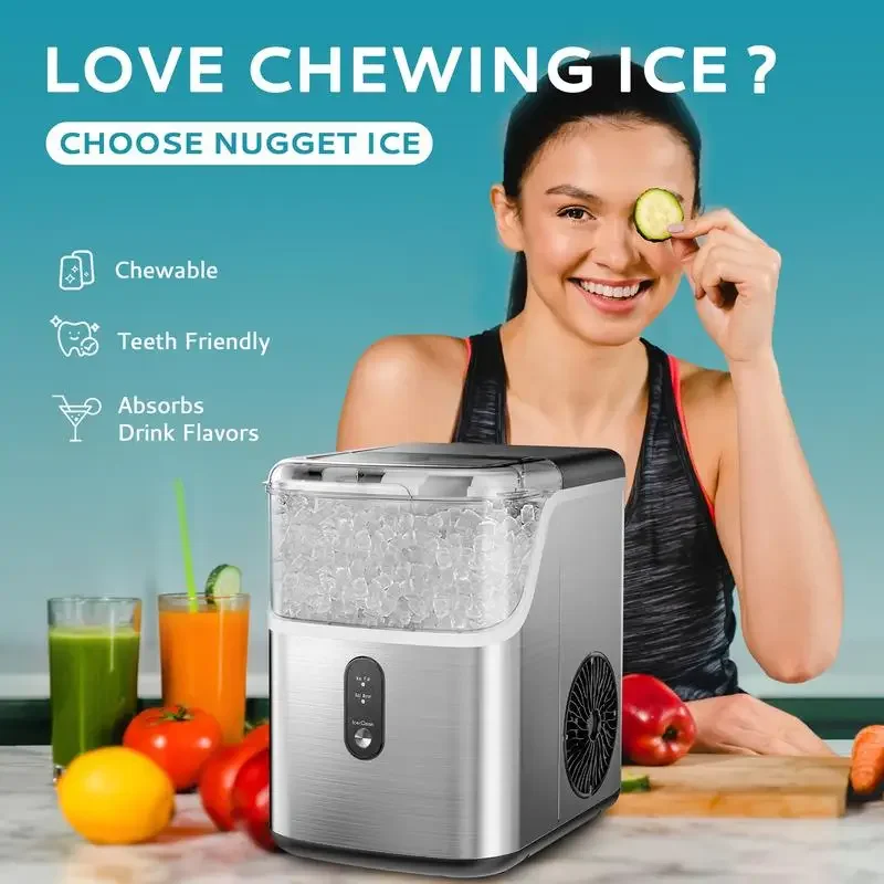 EUHOMY Nugget Ice Makers Countertop, Pebble Ice Maker Machine with 35lbs/24H Soft Ice, Self-Cleaning Sonic Ice Maker