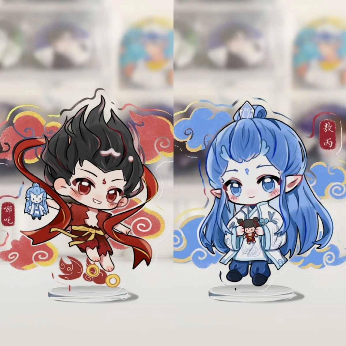 

Chinese Anime film NeZha Cosplay Transparent Card Acrylic Schoolbag Key Chain Pendant Keychains Toy Backpack Pendant