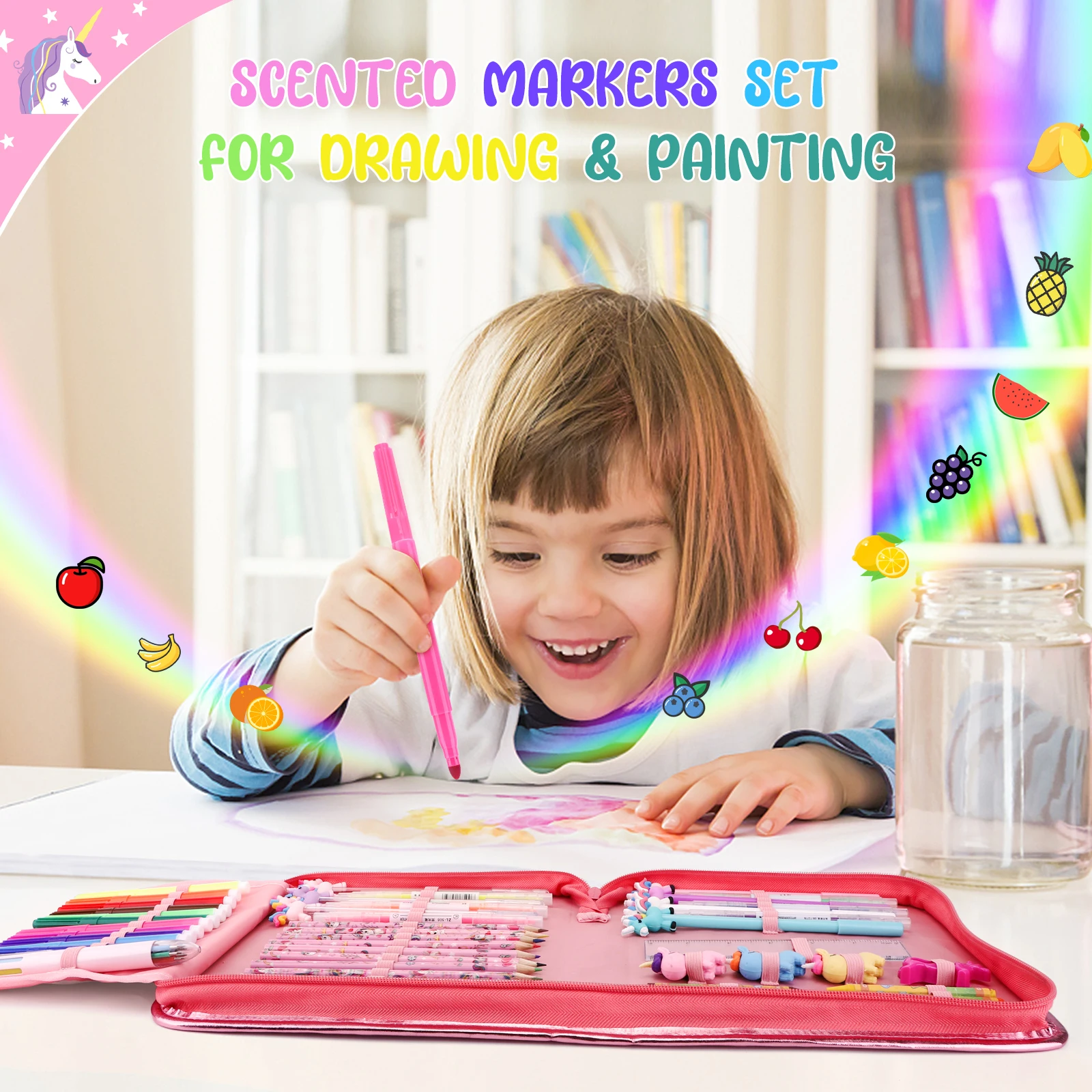 Juego de lápices de colores para niños, rotuladores de 56 piezas, herramienta de pintura, suministros de arte, estuche de lápices, papelería, regalo