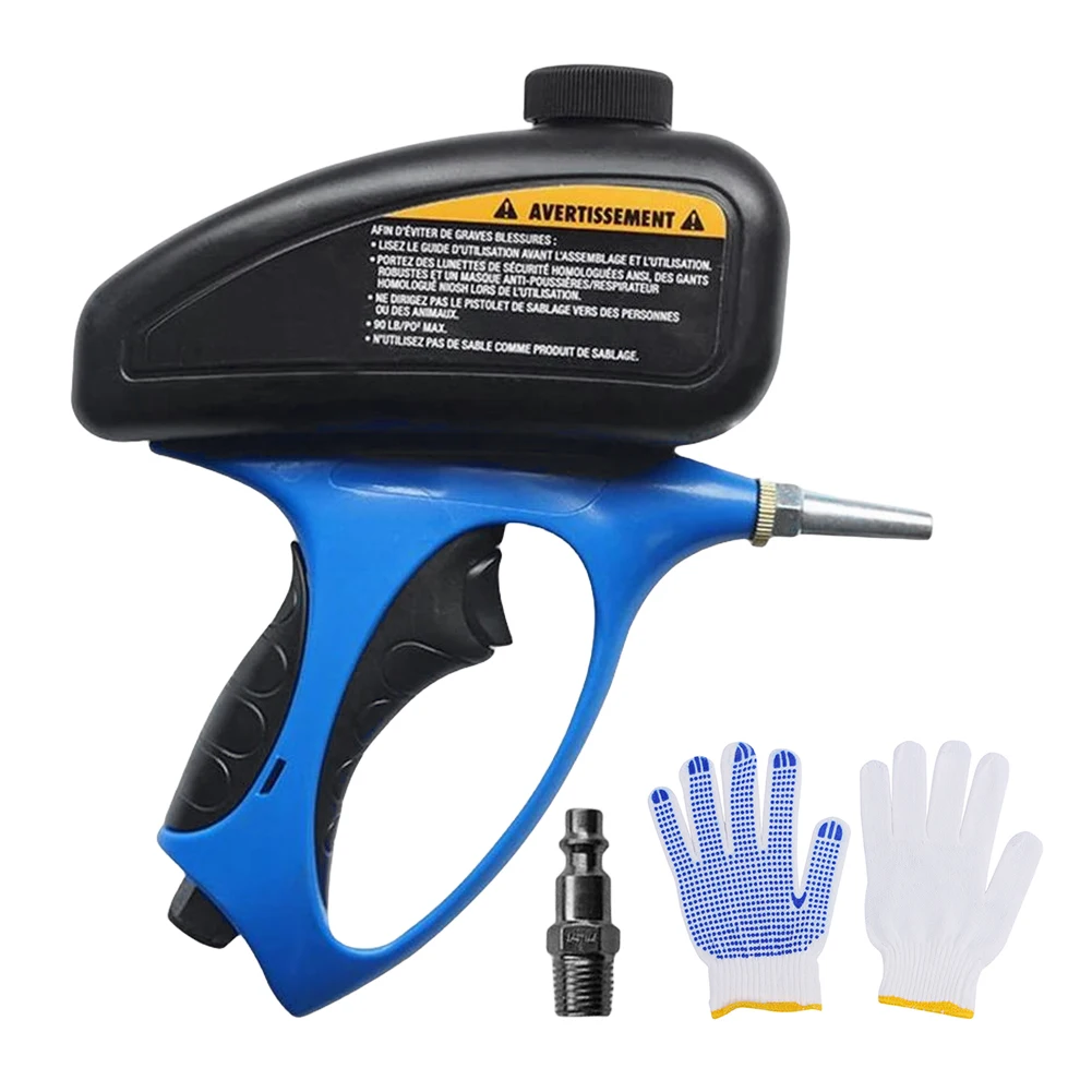 150 PSI Portable Gravity Sandblasting Gun with Nozzle&Gloves Pneumatic Sandblaster Removing Spot Rust Blasting Device