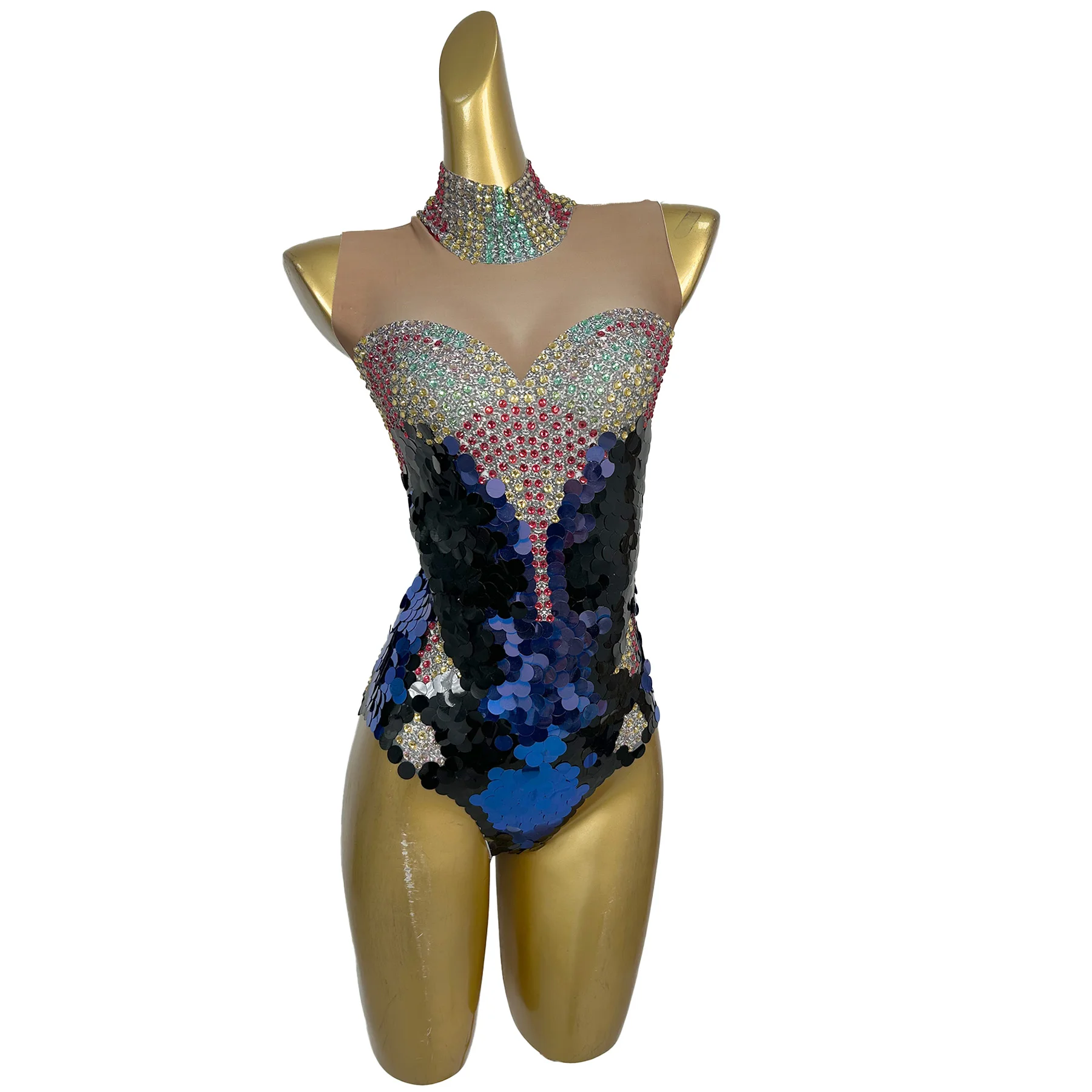 

Lanqiqiu High Elasticity Women Jumpsuit Colorful Rhinestone Sequins Tight Shorts Sexy Bar Dress Birthday Cocktail Prom Gown