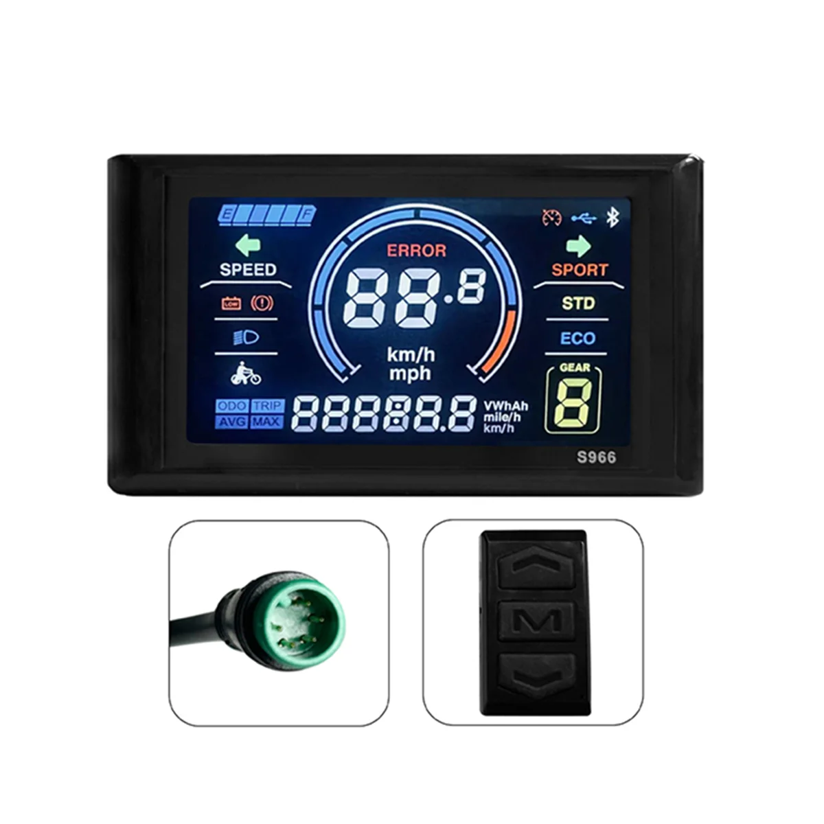 A26P 24-72V E-Bike LCD-S966 Colorful Display Control Panel with NFC Function Waterproof Plug Electric Bicycle Accessories