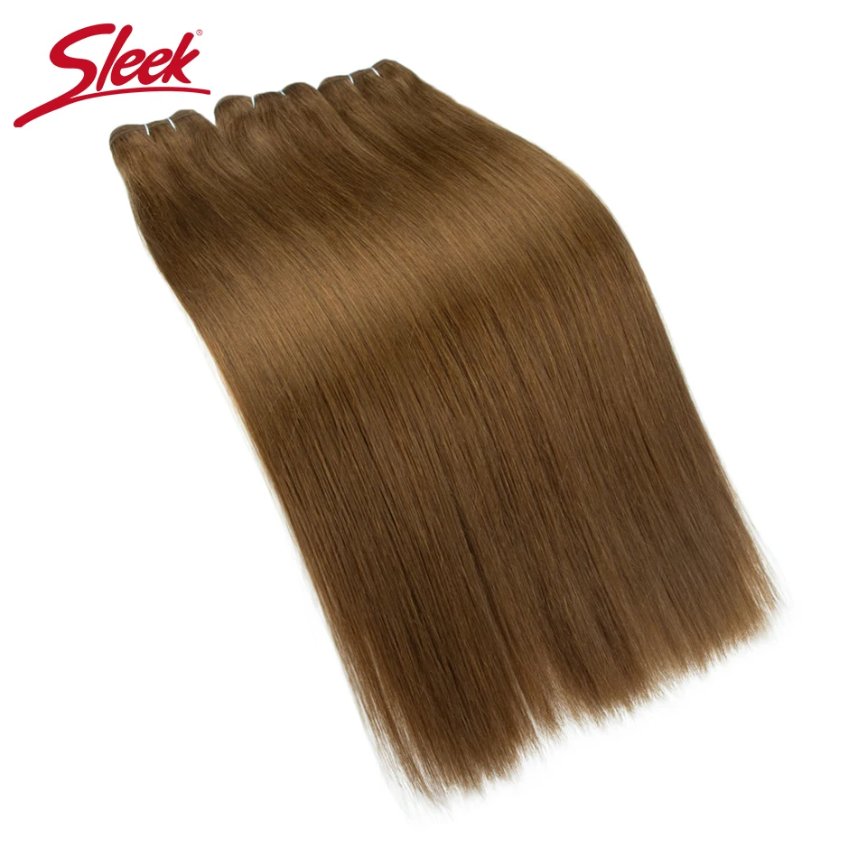 

Sleek Peruvian Straight Human Hair Double Drawn Natural Human Hair Weave Bundles Light Brown #6 Remy Human Hair Bundle