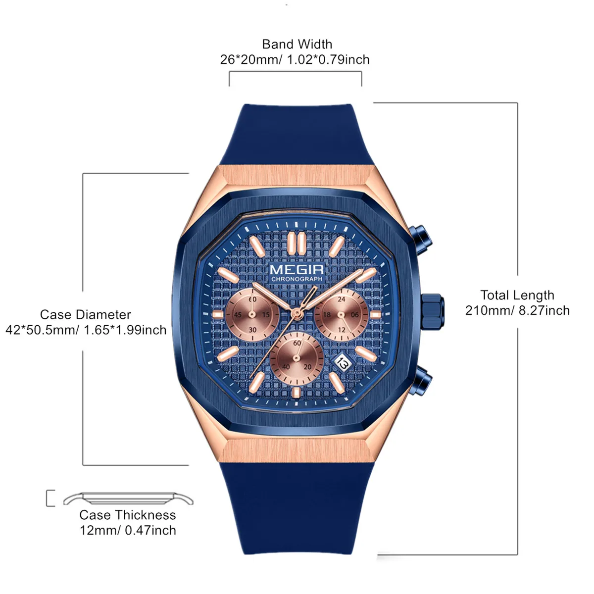 MEGIR хронограф модные спортивные военные часы для мужчин силиконовые водонепроницаемые кварцевые наручные часы часы с датой Reloj Hombre 2215