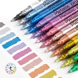 12 Colors Metallic Marker Pen Medium Point Markers Art Marker Metal Rock Painting Black Paper Making Stationery School Supplies