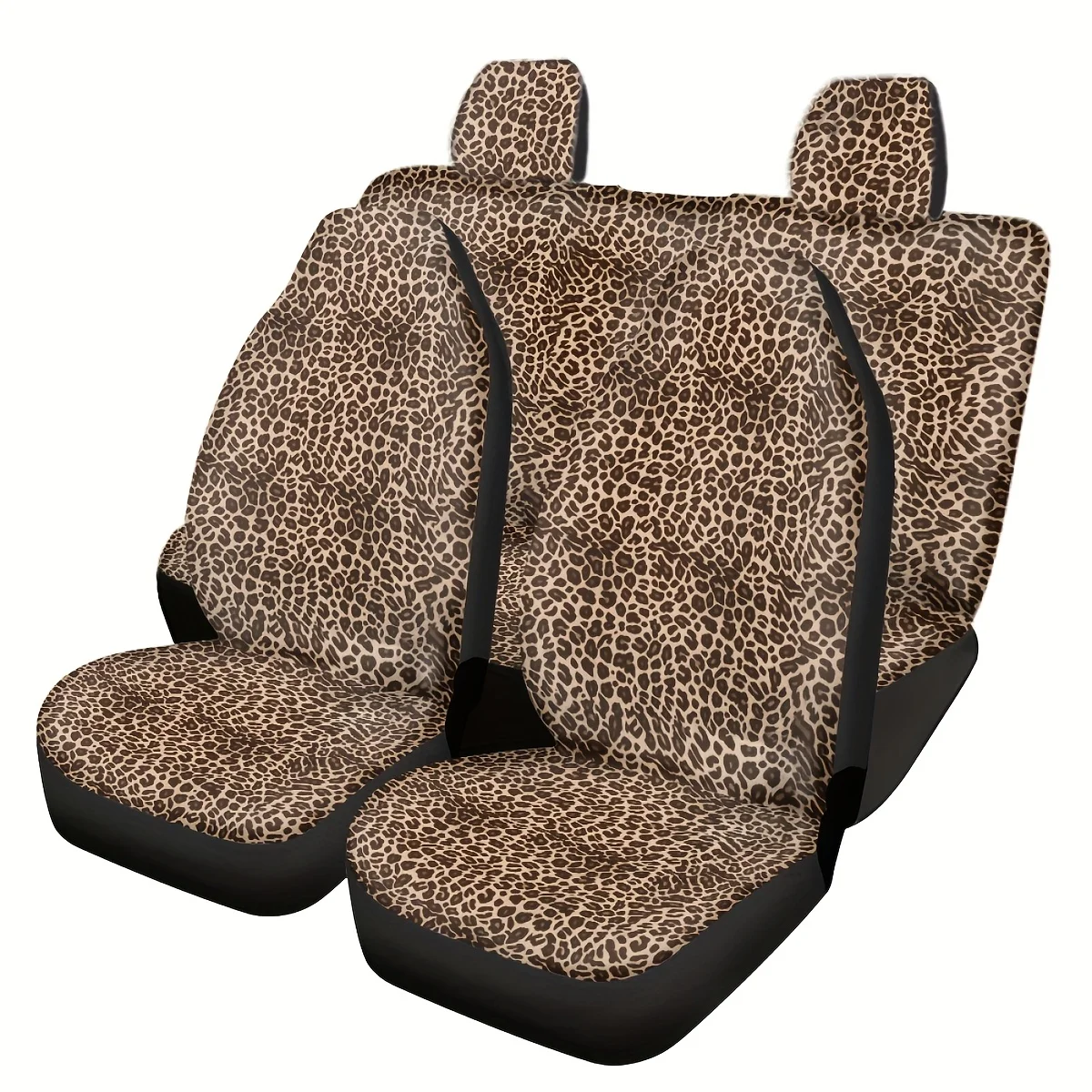 

Pananlandcar 5-Seater Fit Leopard Print Car SeateCovers -SBrown/Black Beige Animal Print With Headrest & Lumbar,PNon-Slip Cushio