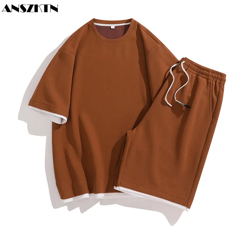 

ANSZKTN Summer men's short sleeve T-shirt suit fashion crewneck casual sports suit