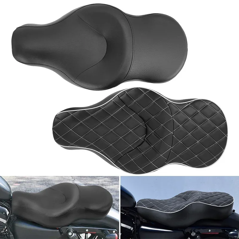 Motorcycle Two Up 2 Up Seats Driver Passenger Wider Thicker Rider PU Leather Seat For Harley Sportster XL 883 1200 2004-2016