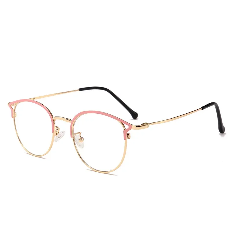 Fashion New Anti-blue Glasses Flat Lens Female Kickoff with Cat Ear Frame Retro Metal Glasses Frame Unisex