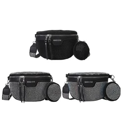 Fashion Rhinestone Waist Belt Bag Women Chest Crossbody Pack PU Bling Fanny Pack