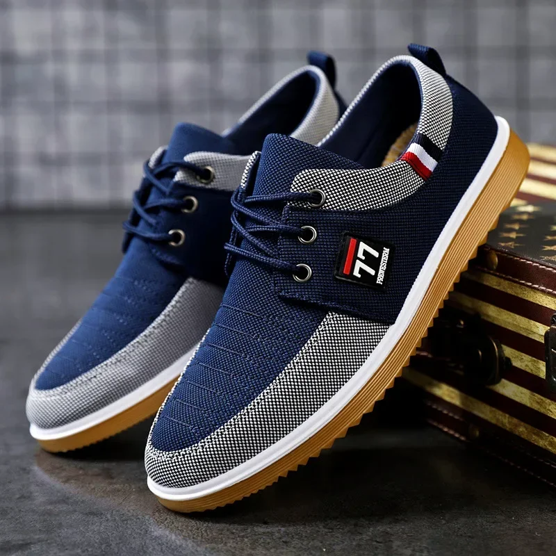 New Men's Canvas Shoes Lightweight Sports Shoe Casual Mesh Breathable Vulcanized Shoes for Men Classic Fashion Lace Up Work Shoe