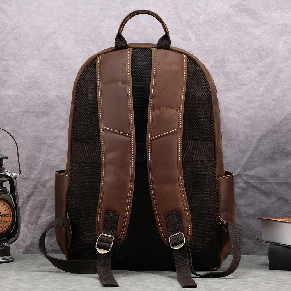 Leather backpack men\'s outdoor casual personality bag crazy horse leather retro business computer baotou layer cowhide backpack