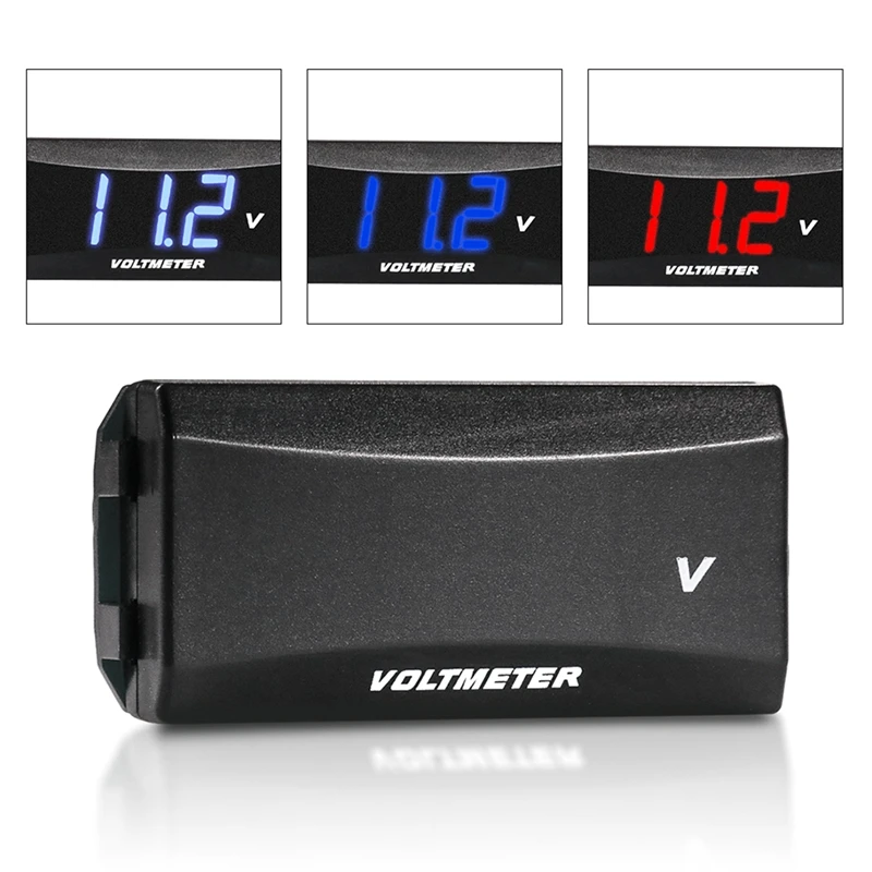 2Pcs Motorcycle Mini LED Display Digital Voltmeter Meter Voltage Tester Reverse Connection Protection 12V-80V