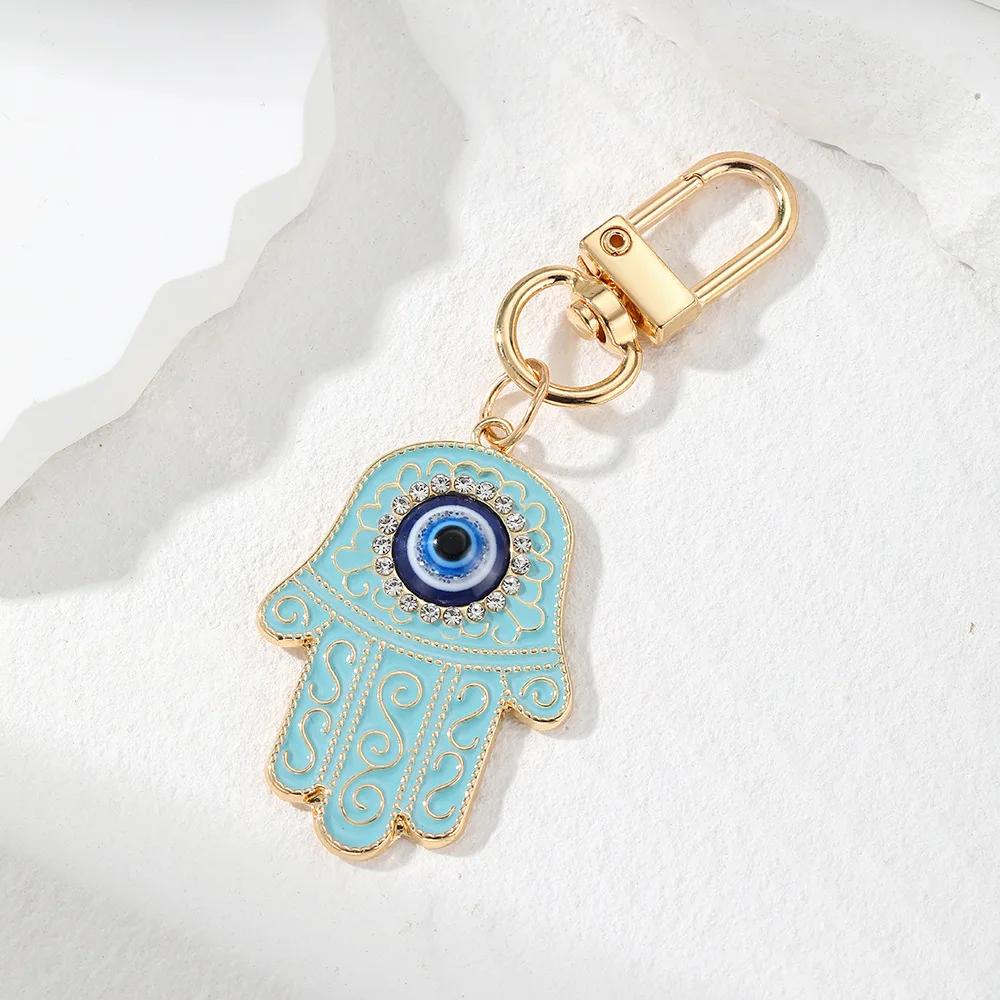 Keychain Retro Ethnic Totem Evil Eye Enamel Alloy Blue Lightweight Bag Charm Pendant Accessory for Women Men Daily Gift