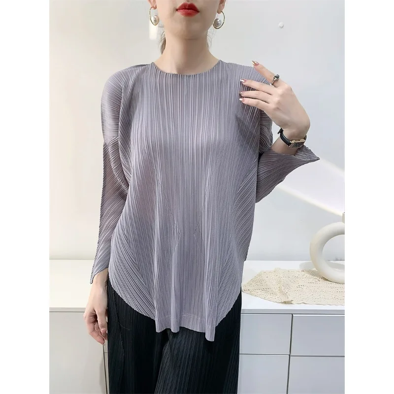 

Miyake 2024 Spring New Top for Women's Irregular T-shirt, Unique Casual Shaped 7 Cm Sleeve Design Top