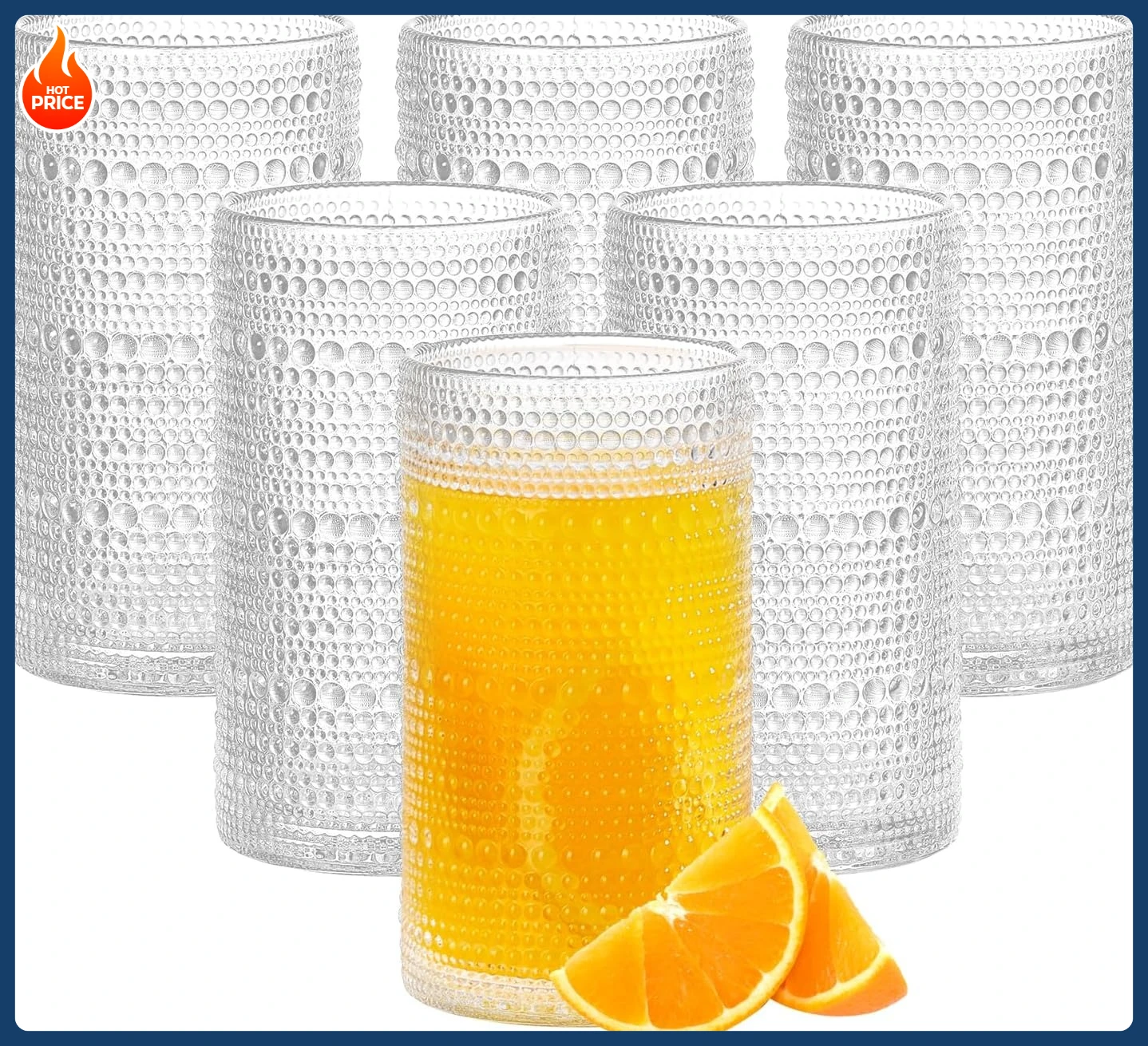 

[Hot Sale!]16oz Hobnail Drinking Glasses Set of 6, Vintage Large Capacity Embossed Clear Tumblers, Highball Glasses for Water, C