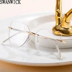 Swanwick rimless glasses for women metal clear lens cat eye glasses frame fashion brown pink female decoration gift ladies
