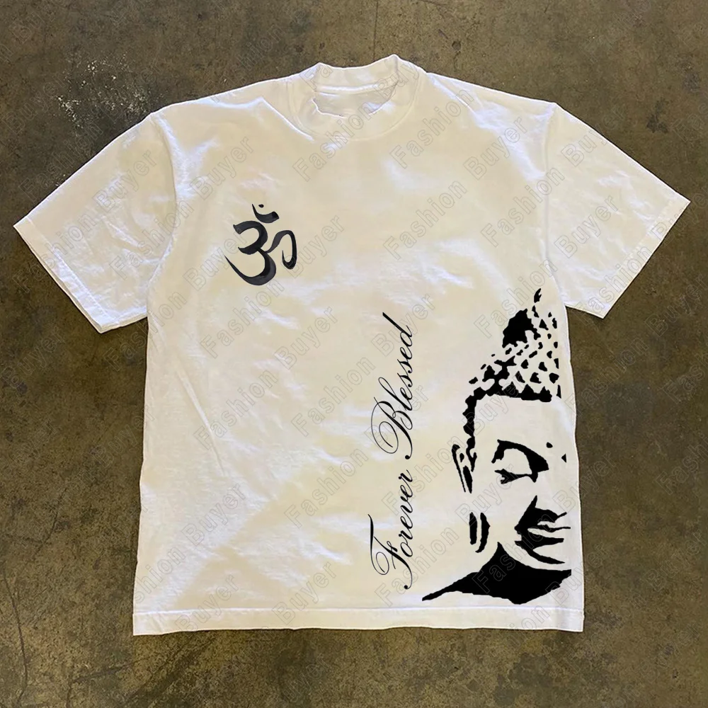 2026 Buddha Says Relax Print T-Shirt Tops Unisex Short-sleeved Retro Hip Hop Harajuku Street Y2K Casual Fashion Tops Clothing