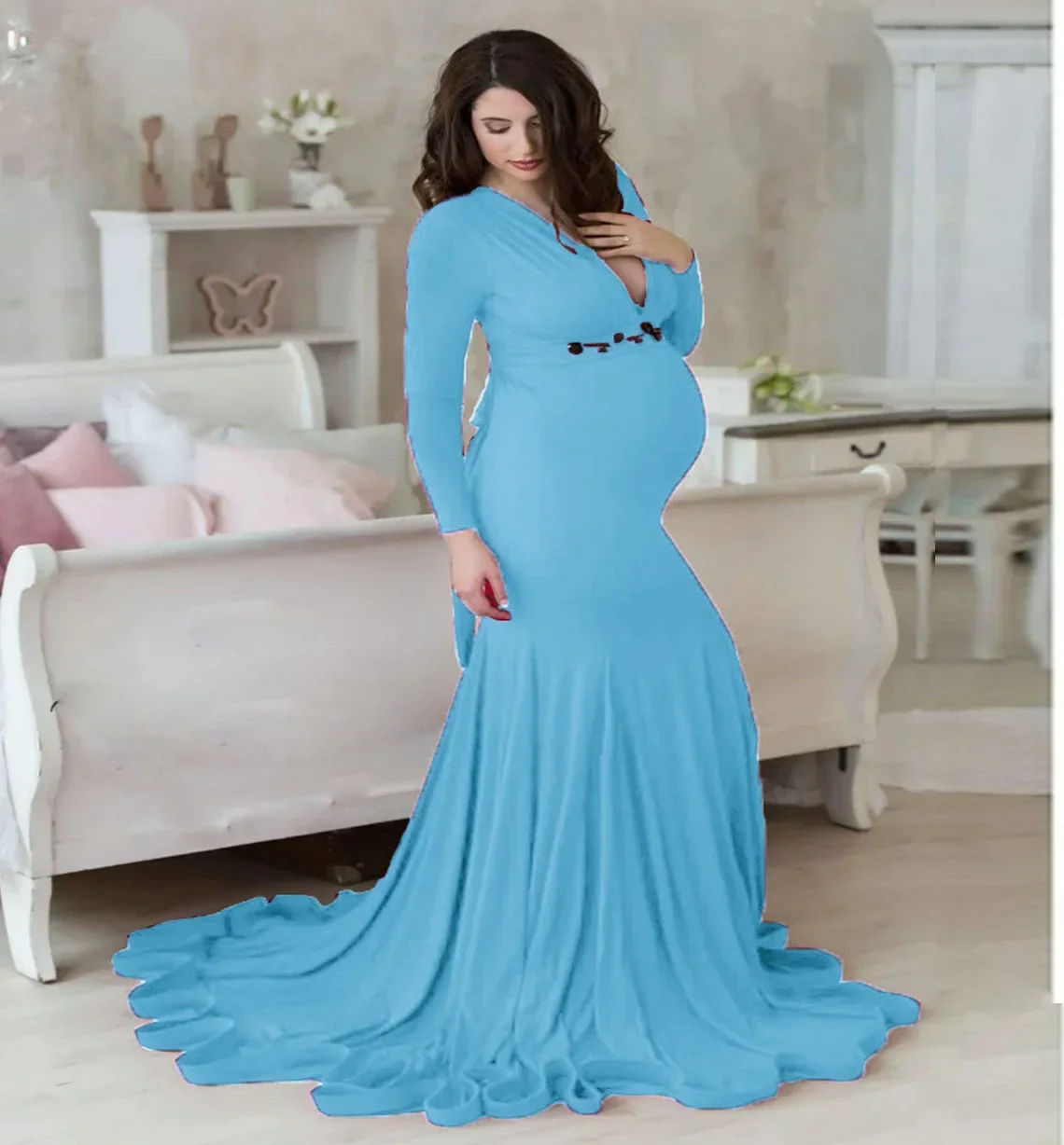 New Maternity Photography Bodysuit Dress Outfit Pregnant Women Robe  Shooting Photo Lace Bodysuit Long sleeve photography dress