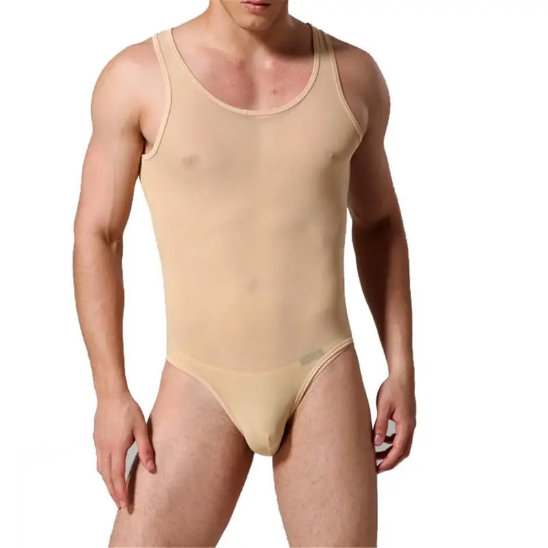 Mono transparente de malla sexy para adultos - Ropa de dormir para hombre, peleles Sissy, mono para hombre, pijama sexy sin mangas de una pieza, ropa interior