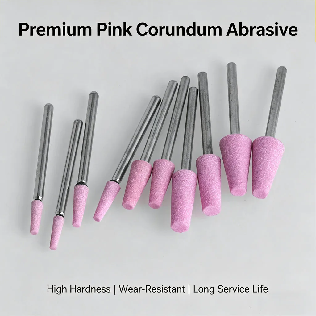 10 pcs 3mm Shank Grinding Head Pink Abrasive Mounted Stone Points Rotary Bits for Polish Deburring Die Grinder Accessories
