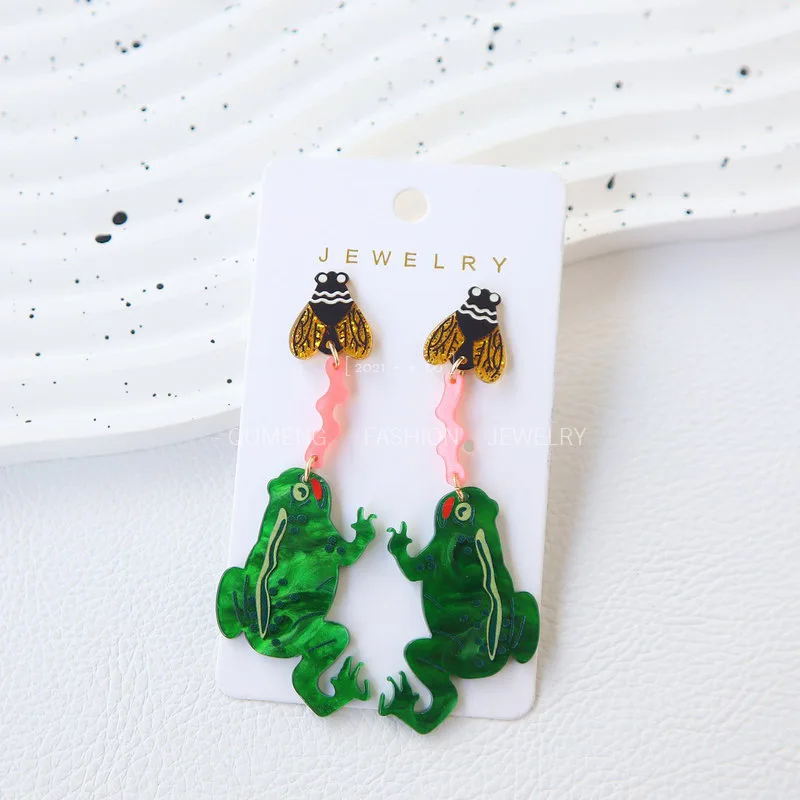 Eating Flies Frog Acrylic Hoop Earrings For Women Personality Interesting Long Dangle Earring Designer Jewelry Gifts