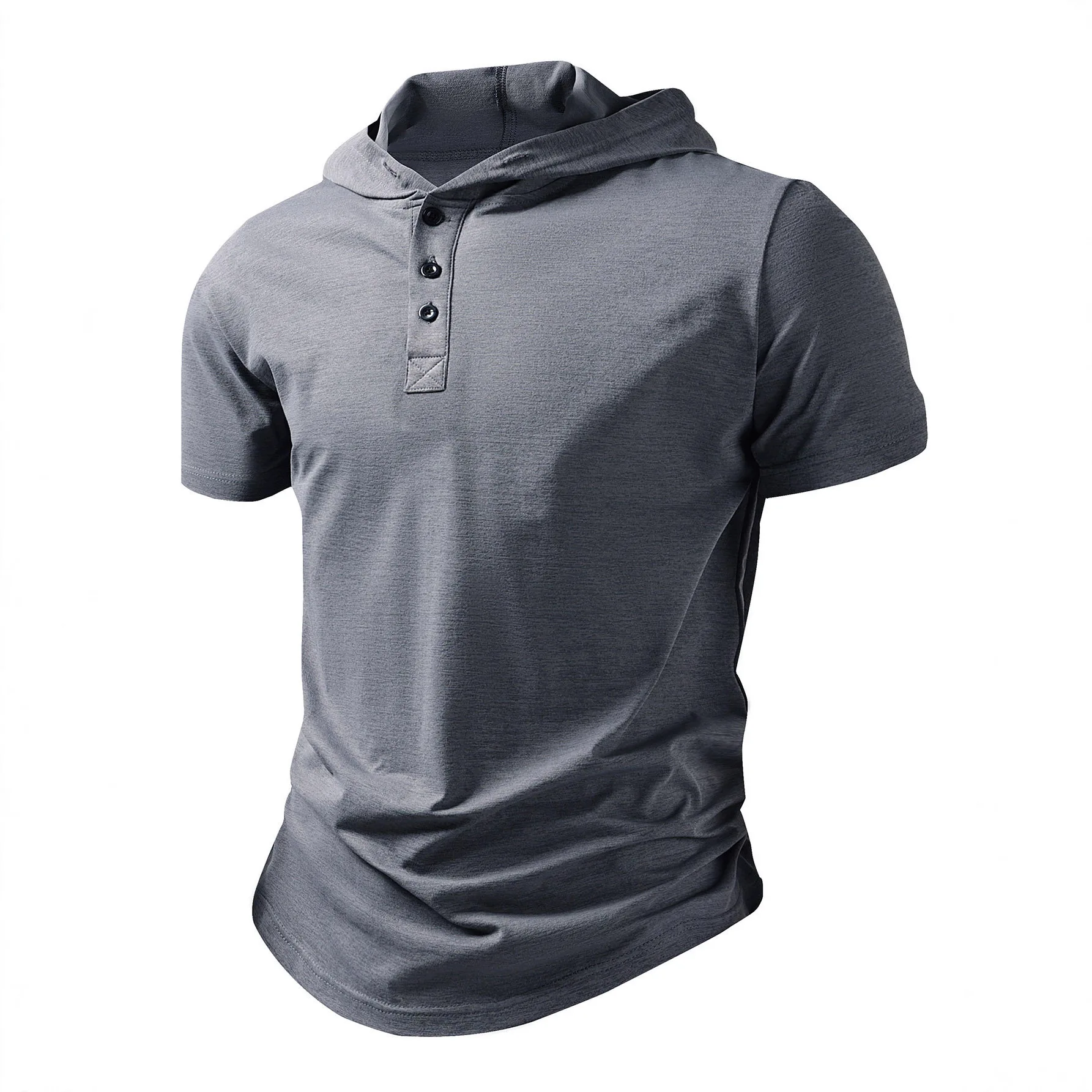 Leisure Sports Fitness Men's Short-sleeved T-shirt European and American Men's Hoodie Top Foreign