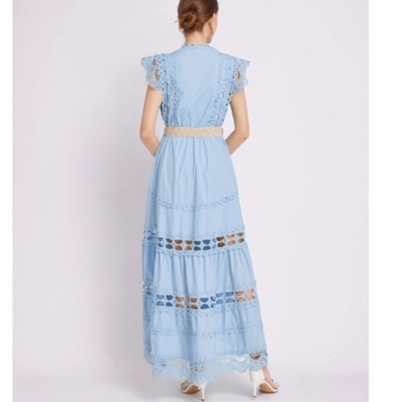 Luxo high-end vestido de festa feminino vestidos gola alta recorte bordado renda sem mangas magro vestido elegante de alta qualidade