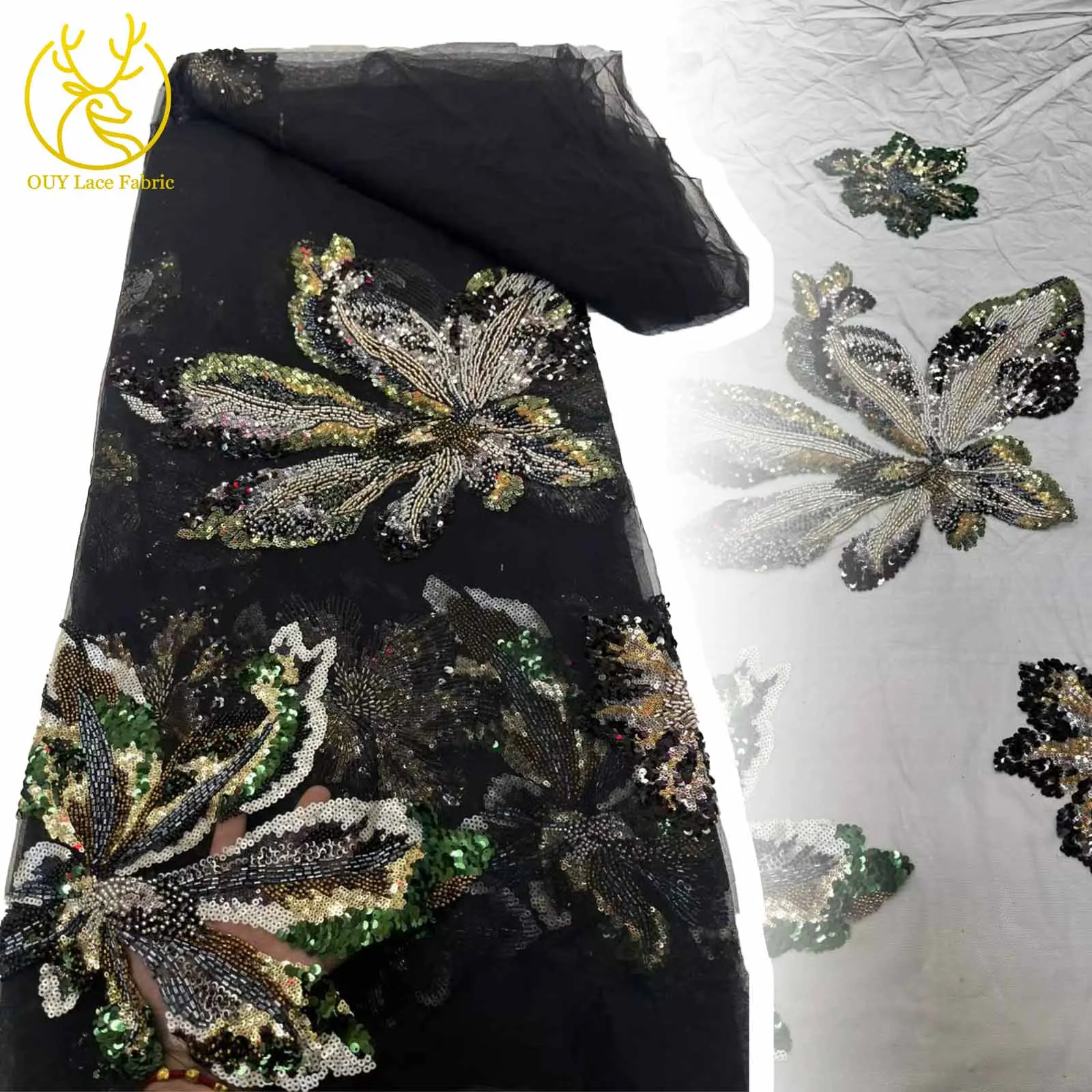 

5 Yards Luxury African Beaded Lace Fabric 2025 Nigeria French Sequin Embroidered Tulle Lace Fabric For Party Dress Sewing