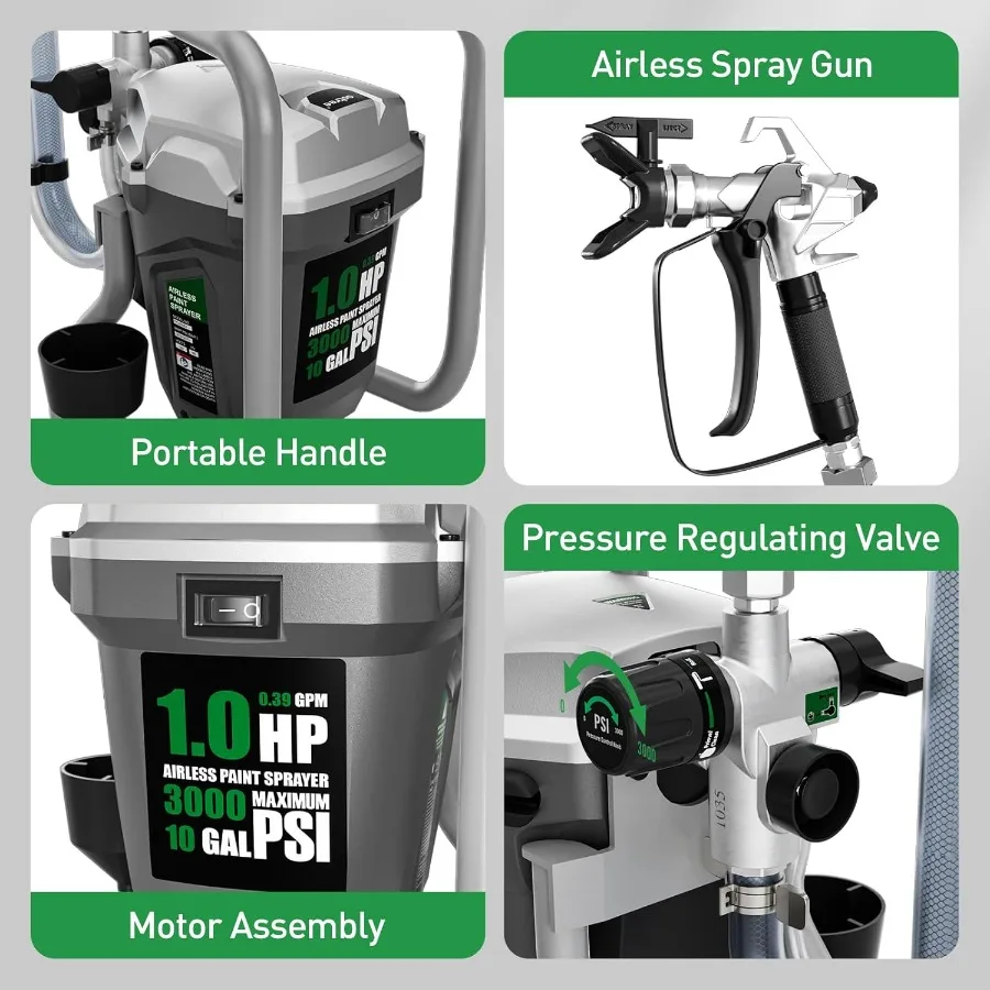 بخاخ طلاء بدون هواء، مسدس رش طلاء كهربائي عالي الضغط مع قضيب تمديد، أداة رسم احترافية خالية من التخفيف من أجل Inte