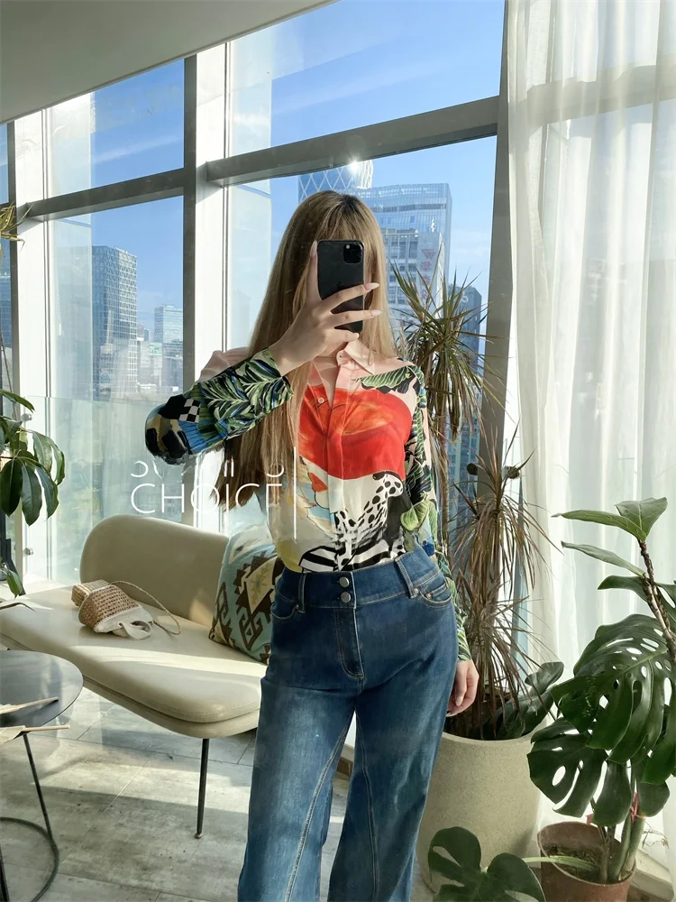 

Susan Faion Silk Long Sve Beach Print irt Women's Top Ele Versatile True Silk Pink Beach Floral Print Commute irt