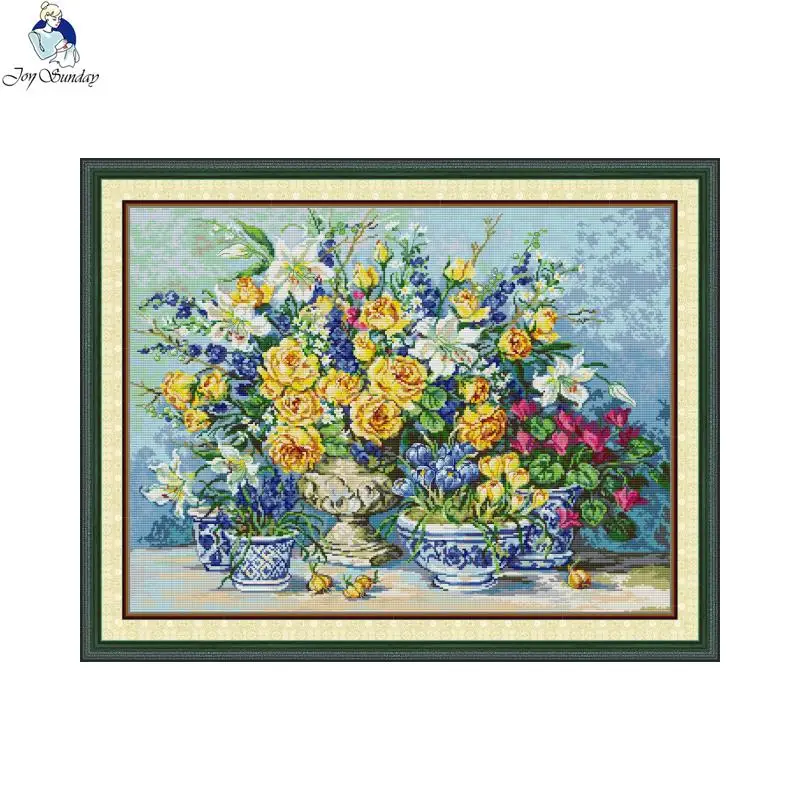 Joy Sunday Cross Stitch Kit Golden Rose 16CT 14CT 11CT Printed Cloth Handmade DIY  Embroidery Material Kit