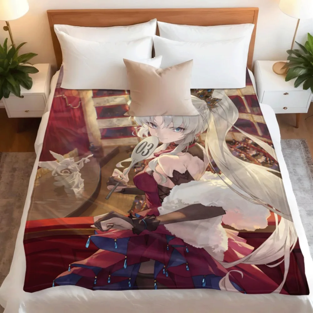 Anime Flannel Throw Blanket Clarissa Silver High Ponytail Blue Eyes Noble Opera Dress Anime Girl Soft Warm Bedding Sofa Gift