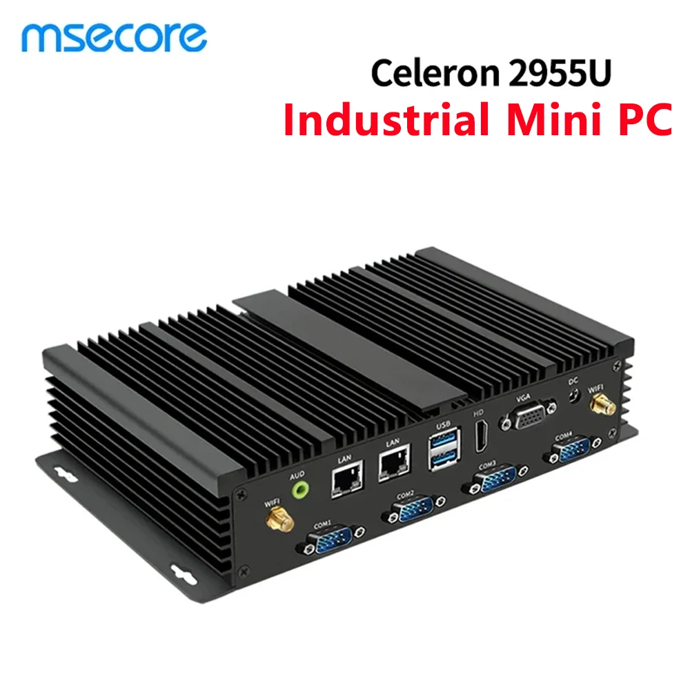 MSECORE PC Mini Intel Celeron 2955U tanpa kipas, komputer industri windows 10, komputer portabel PC Dual Lan COM Wifi