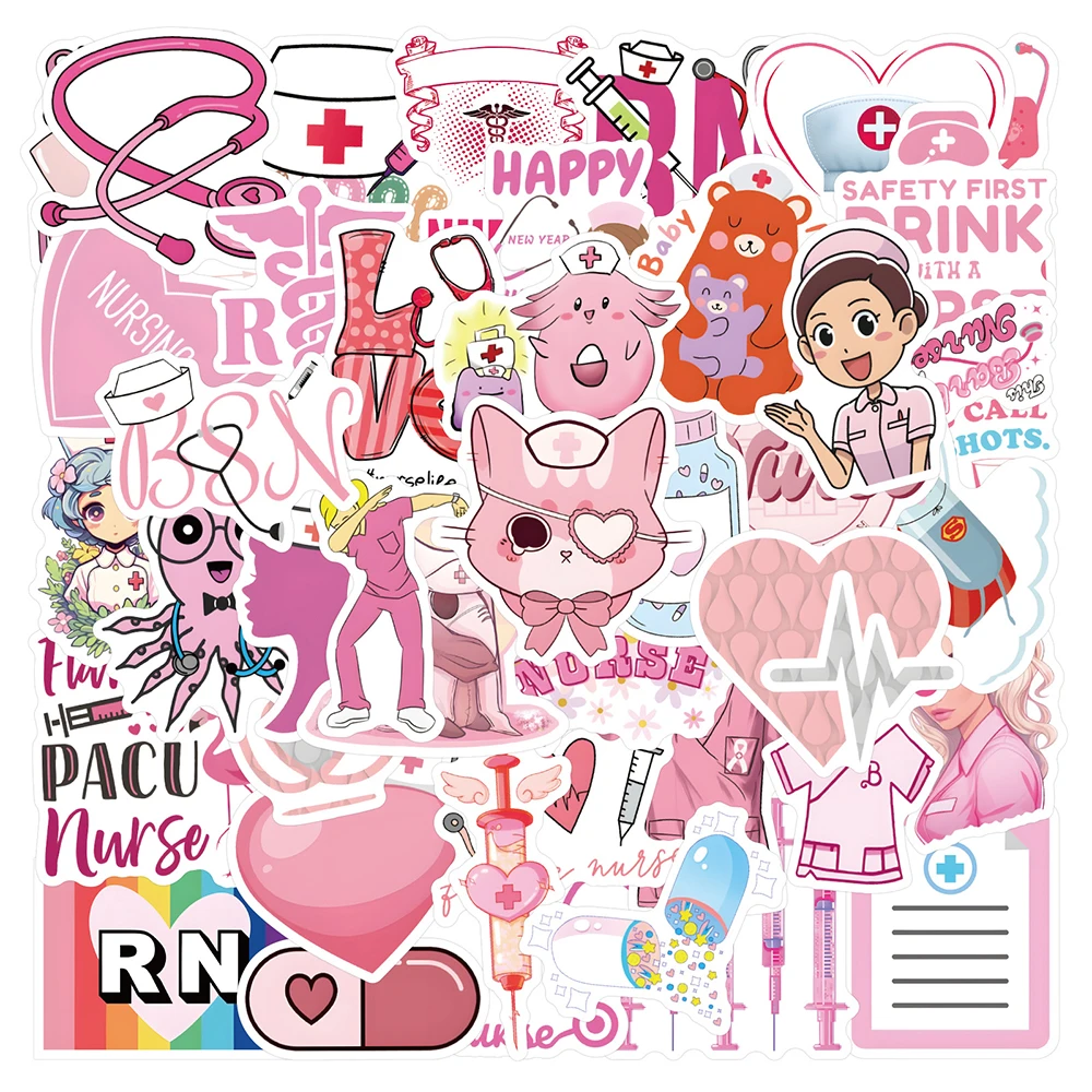 10/30/50/110 Stück Kawaii Rosa Krankenschwester Cartoon Aufkleber Niedliche Graffiti Aufkleber für Mädchen Spielzeug Telefon Wasserflasche Ästhetische Aufkleber Dekor