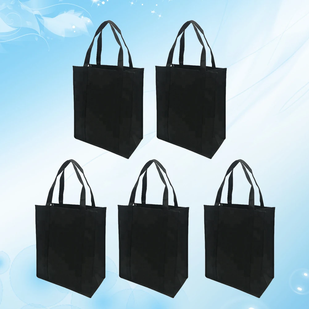 

5Pcs Nonwoven Foldable Reusable Shopping Bags Black 30x25x10cm Large Capacity Lightweight Handbags for Grocery Outdoor