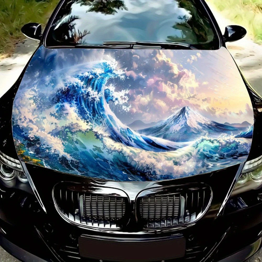 Japanese Kanagawa Ocean Waves Car Hood Wrap Color Vinyl Sticker Truck Graphic Bonnet Auto Accessories Decoration Decal Gift