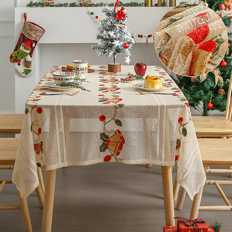 

Beige Red Christma Tablecloth for Table Kitchen Decorative Coffee Cuisine Party Table Cover Dining Table Decoration Accessories