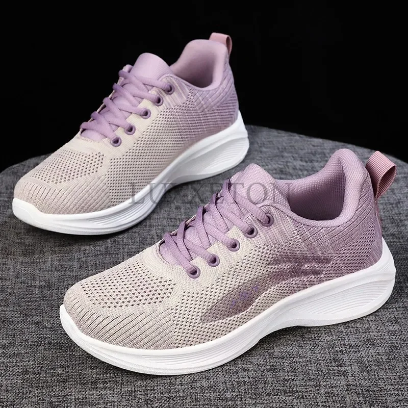 Women Vulcanized Shoes Spring New Style Sports and Leisure Soft Sole Breathable Mesh Lace Up Vulcanized Shoes for Women