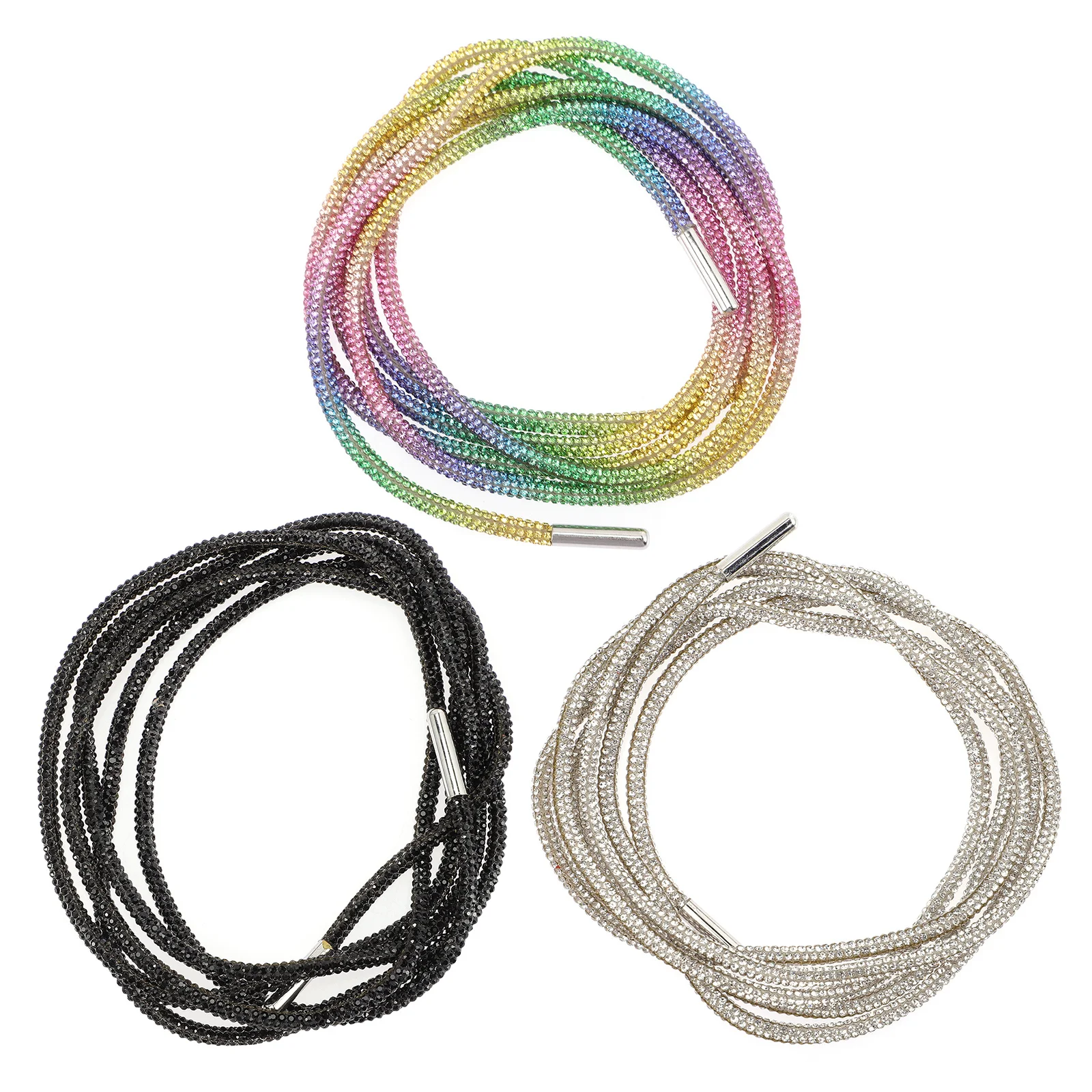 3Pcs Rhinestone Shoe Laces Glitter Rope Laces for Sneakers Boots Running Shoes Colorful Sparkly Shoelaces for Women