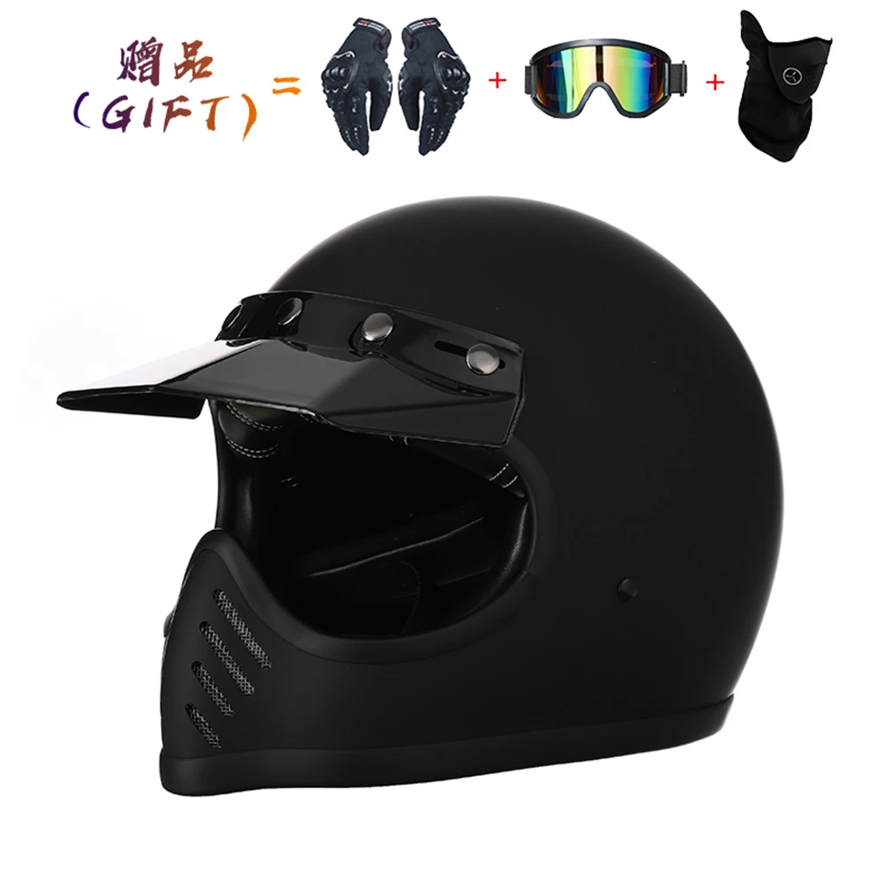 

New Vintage Full Face Motorcycle Helmet Motocross Off Road Helmet Fiberglass Cafe Racer Casque Dot Ece Approved Cascos Para Moto