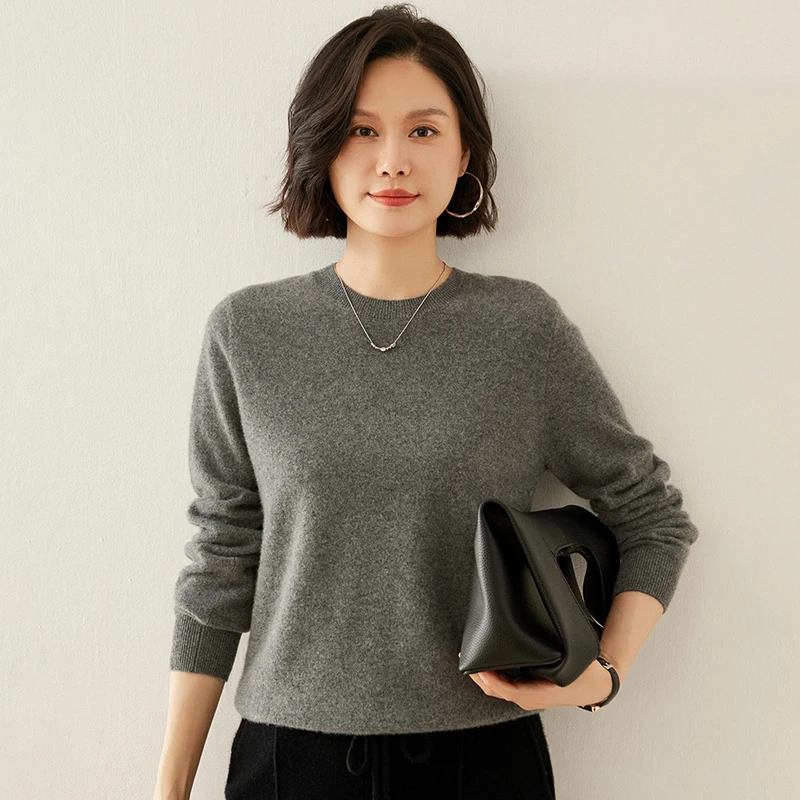 Autumn Winter New 100% Cashmere Women's Clothing O-Neck Knitted Pullover Sweater Slim fit Fashion Base Sweater Tops Luxurious