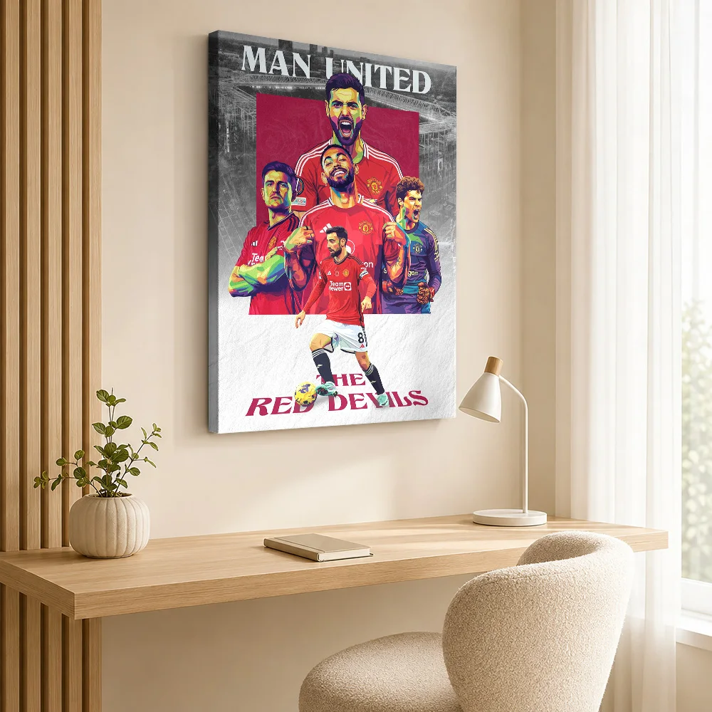 Red Soccer Players Collage Canvas Print Poster Bold Style Canvas Wall Art With Personalized Photo For Games Room Ideal Fan Gift
