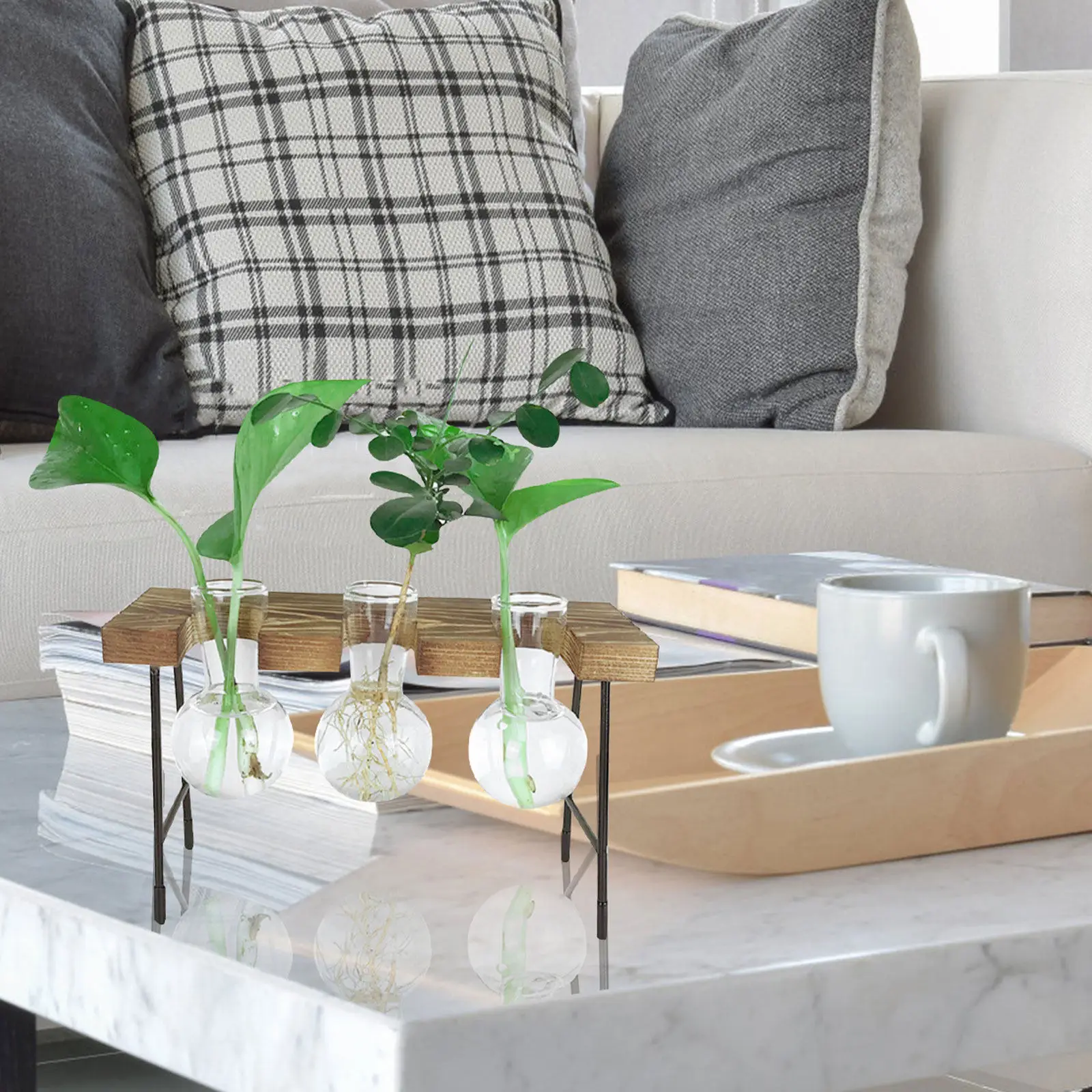 

Набор для гидропоники: стеклянный кашпо с деревянной подставкой, стильная ваза для цветов, контейнер для растений, террариум для дома и офиса