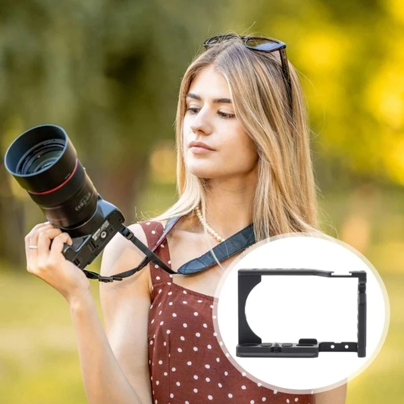 قفص كاميرا جديد يوميًا لكاميرات Sony ZVE10، لوحة عمودية سريعة الإصدار مع مقبض وفتحات ملولبة